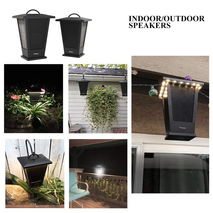 pohopa Bluetooth Speakers Waterproof, 2 Packs True Wireless Stereo Sound 20W Dual Pairing Lantern Indoor Outdoor Speakers with 20 Piece LED Lights, Rich Bass, Pinao Black