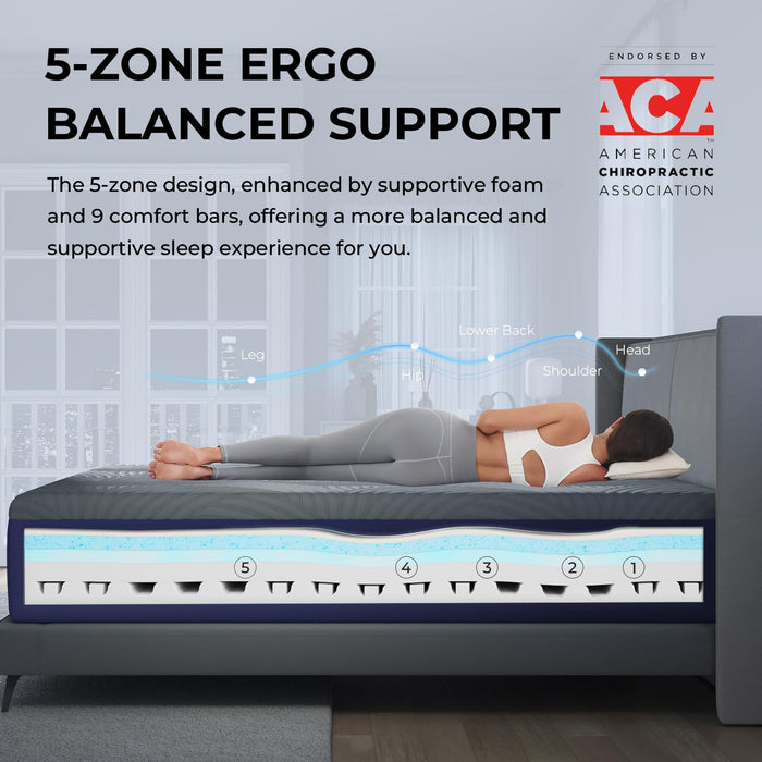 Sweetnight CoolNest Queen Mattress, 14 inch Cooling Gel Queen Size Memory Foam Mattress for Cool Night Sleep, 5-Zone Ergo Support for Pressure Relief, Medium Firm, CertiPUR-US Certified