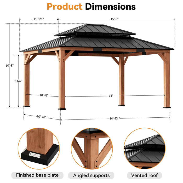 Modern Shade Wood Gazebo 12x16 with Double Galvanized Steel Roof