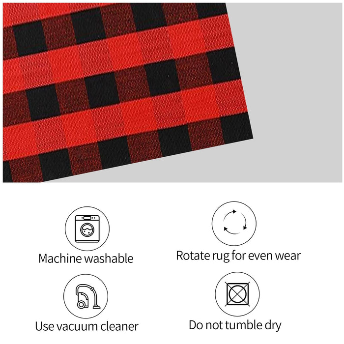SEEKSEE Cotton Buffalo Plaid Rug 27.5"x43" Black and Red Checked Rug Washable Doormats Indoor Outdoor Rugs for Layered Front Door Mats, Porch, Kitchen, Farmhouse, Entryway