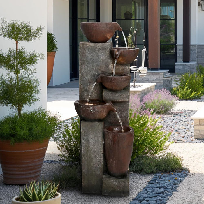 Naturefalls 39.7in.Modern Outdoor Fountain -5-Tier Resin Water Feature, Indoor Outdoor Garden Waterfall Fountain with Contemporary Design&LED Lights for Patio, Yard, Deck, House, Office, Home Decor
