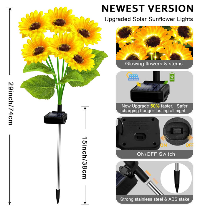 Solar Lights Outdoor Garden Decor,4 Pack with 24 Sunflower Lights,Solar Flowers Lights Waterproof,Birthday Gifts for Mom Women Grandma,Outside Decorative Stakes Light for Landscape Yard Patio Lawn