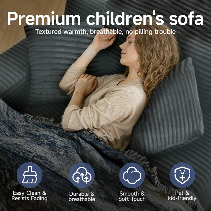 68'' Chaise Lounge Chair Indoor, Corduroy Upholstered Boneless Sofa Bed, Deep Seat Sleeper Couch Reading Chairs, Small Comfy Cloud Sofas Couches for Living Room, Bedroom, Movie Room (Dark Grey)