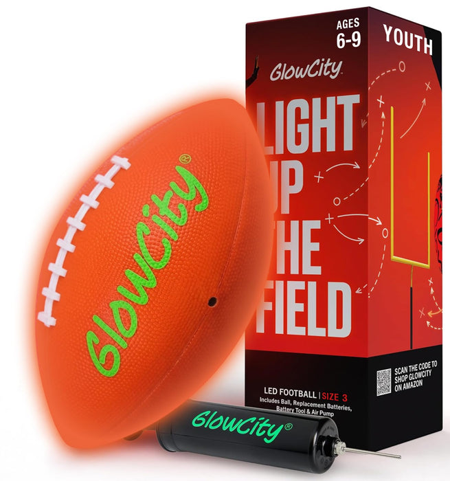 GlowCity Glow in The Dark Football - Size 3 Light Up LED Ball for Kids Ages 8-12 - Cool Sports Gift for Night Outdoor Games - Birthday Gifts Ideas for Kids & Teen Boys Ages 6 7 8 9 10 11 12 Toys Stuff