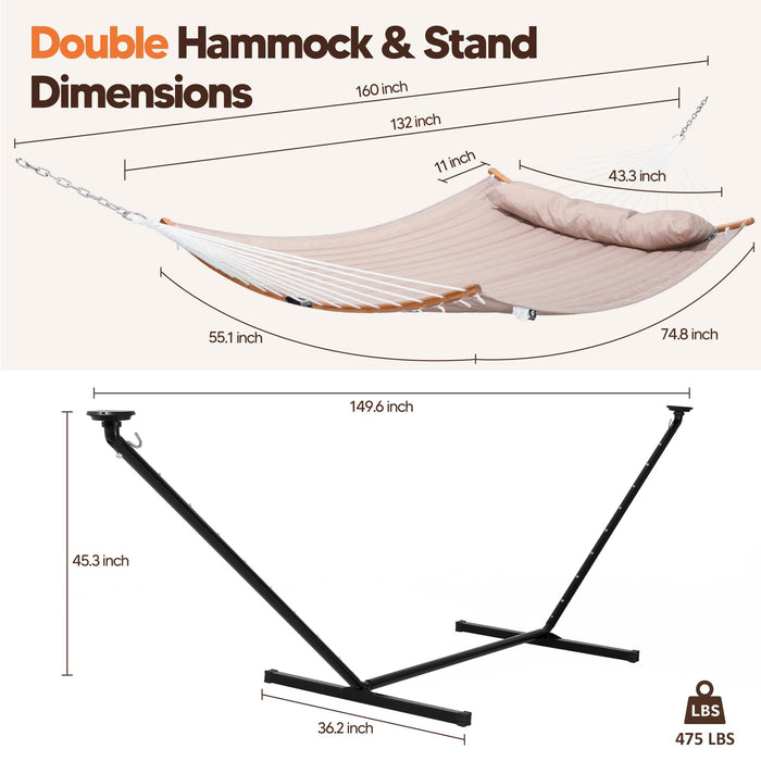 SUNCREAT Hammocks Outdoor 2 Person Hammock with Solar Powered Lights, Tan