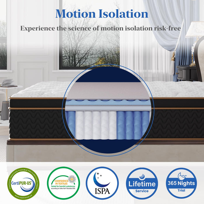 Queen Mattress, 12-Inch Deluxe Hybrid Mattresses, Fiberglass-Free Memory Foam Mattress in a Box, Individual Pocket Spring-Motion Isolation-Medium Firm-Extra Edge Support,365 Nights Trial,CertiPUR-US
