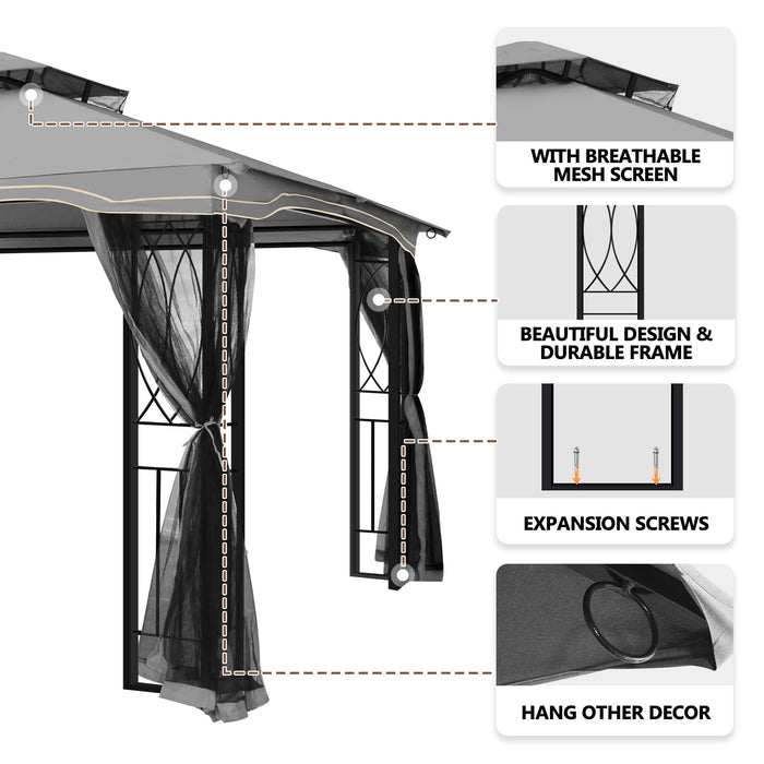 GARTOO 11'x13' Outdoor Patio Gazebo - Porch Gazebo with Polyester Roof & Breathable Netting, Best for Garden, Lawn, Backyard Deck (Grey)