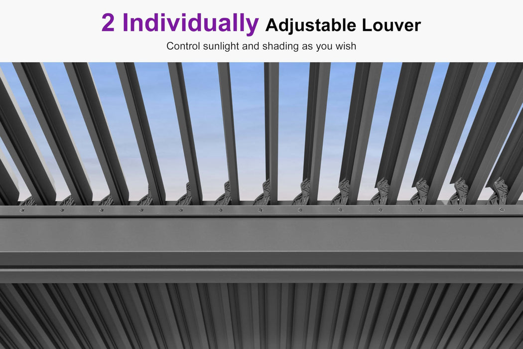 PURPLE LEAF Louvered Pergola 12' x 16' Outdoor Full Aluminum Pergola with Adjustable Rainproof Roof Modern Retractable Patio Hardtop Gazebo for Deck Backyard Garden Slate Grey