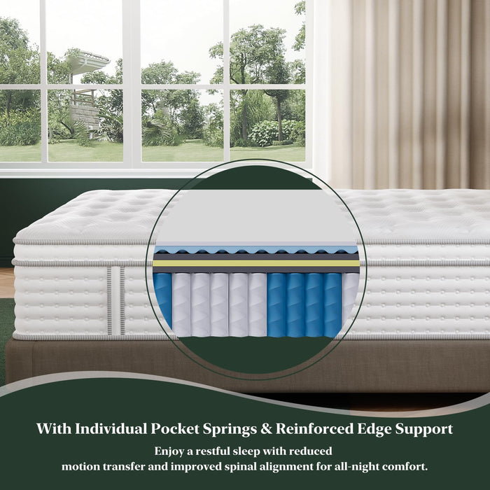 Queen Mattress, 12-Inch Luxury Hybrid Mattress, Fiberglass-Free Mattress in a Box with Gel-infused Memory Foam, Individual Pocket Spring for Motion Isolation-Edge Support,CertiPUR-US,10-Year Warranty
