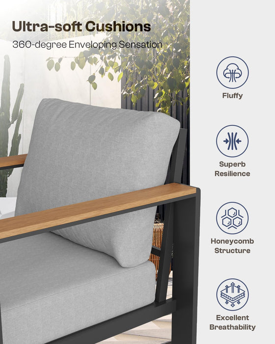 Oasbira Aluminum Outdoor Patio Furniture Set with Coffee Table, 5 Piece Patio Conversation Sets, Outdoor Sectional Furniture for Porch, Balcony, Yard, Gray