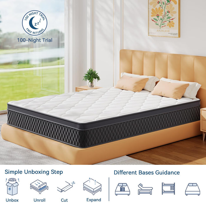 ELEMUSE 10 Inch Full Mattress in a Box, Memory Foam Hybrid Mattress with Individually Pocketed Springs for Isolate Motion, Pressure Relief, CertiPUR-US Certified