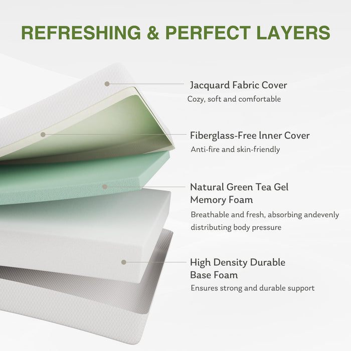 EGOHOME 12 Inch Queen Mattress, Memory Foam Mattress in a Box with Cooling Green Tea Gel, Relieve Pressure with Medium Support, CertiPUR-US Certified, 80''L x 60''W, White