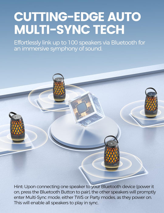 Upgraded Outdoor Speakers Gift for with Bluetooth Speaker with lights Multi-Sync up to 100 Speakers Auto-Pairing HD Stereo Sound Cool Tech Gadgets for Him IPX5 Waterproof for Outside|Patio|Porch