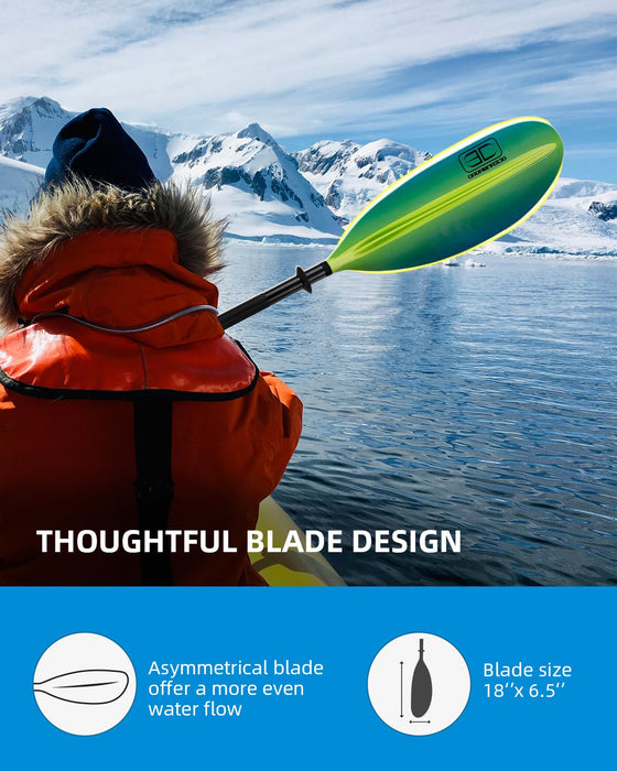 OCEANBROAD Kayak Paddle 90.5in/230cm Alloy Shaft Kayaking Boating Canoeing Oar with Paddle Leash 1 Paddle, Green Aurora