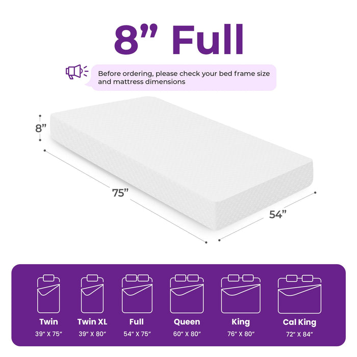 GAESTE 8 Inch Full Cooling Gel Memory Foam Mattress for Cool Sleep Medium Firm CertiPUR-US Certified Foam, Mattress in a Box Pressure Relief Removable Cover No Fiberglass (Full, 8 in)