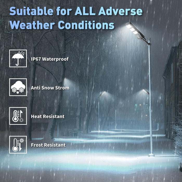 LANGY Solar Street Light Outdoor, Upgraded Solar Parking Lot Lights Dusk to Dawn, IP67 Waterproof 6500K 18000LM, Solar Street Light Motion Sensor with Remote Control for Commercial, Yard (2Pack)