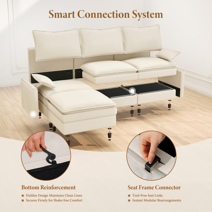 Vesgantti 108" Modular Sectional Sofa, Comfy Cloud Couch with Movable Ottoman Deep Seat Chenille L Shaped Modular Sofa, Sectional Couches for Living Room, Bedroom and Apartment, Beige