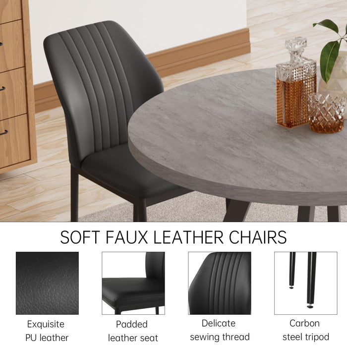 Zerifevni Round Dining Table Set for 4, Modern Casual Coffee Table Set for Kitchen, Living Room, Apartment, Space Saving (Dining Table + 4 Black Chairs)