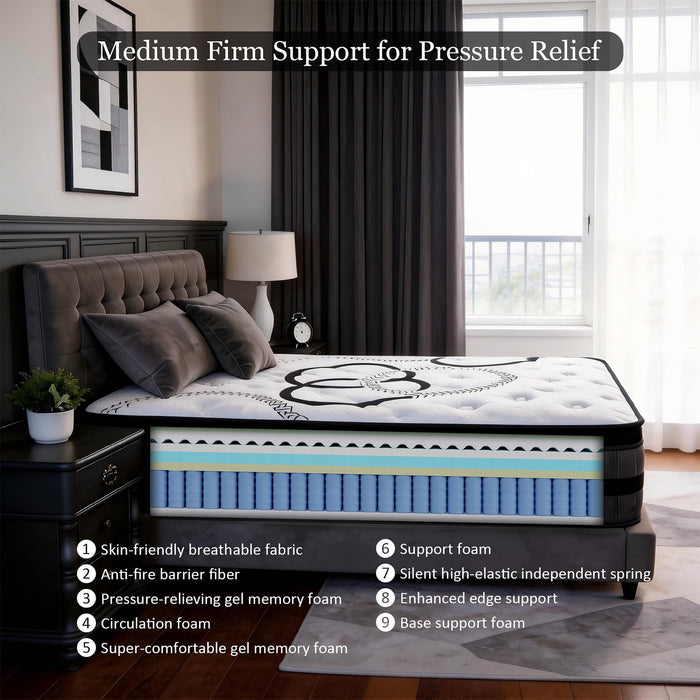 NightyNight Firm Queen Mattress 14 Inch Hybrid Mattress Queen Size Bed