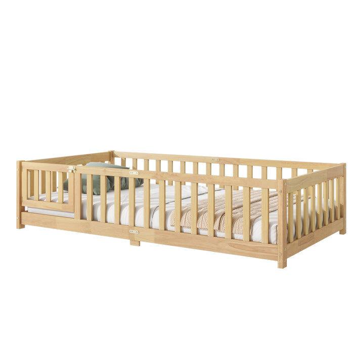 Twin Size Floor Bed with Door and Fence, UHOMEPRO Montessori Floor Bed