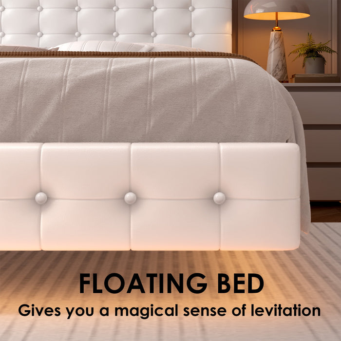 Homfa Queen Floating Bed with Lights, LED Platform Bed Frame with Unde