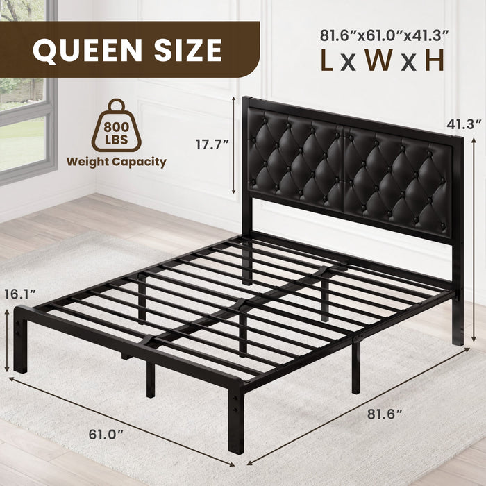 Lifezone Bed Frame with Upholstered Headboard, Queen, Metal Support, N