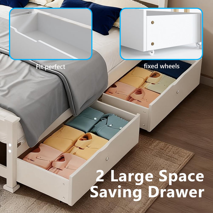 Zimtown Full Bed Frame,Solid Pine Wood Platform Bed Frame with 2 Drawe