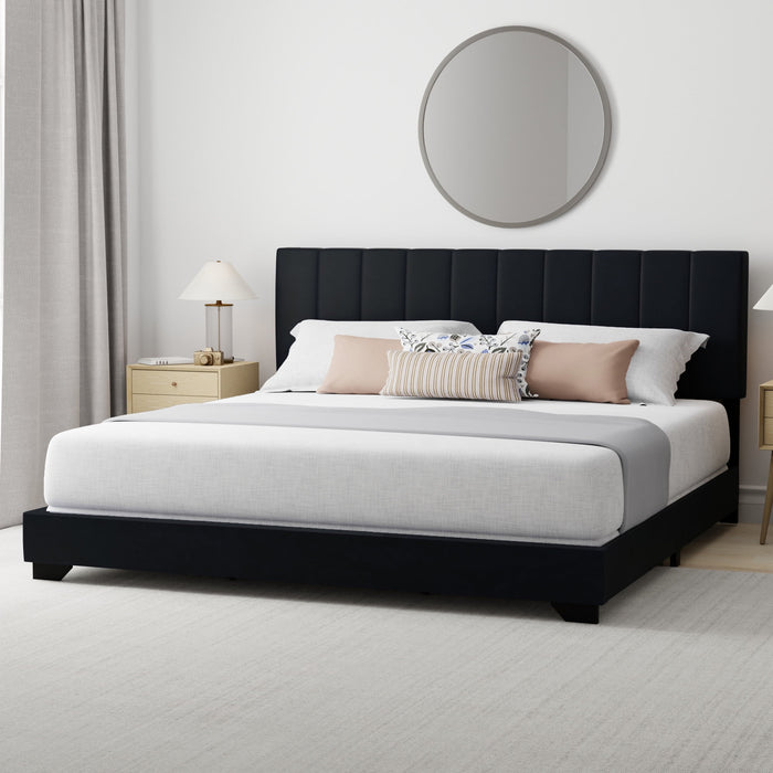 Reece Channel Stitched Upholstered King Bed, Black, by Hillsdale Livin