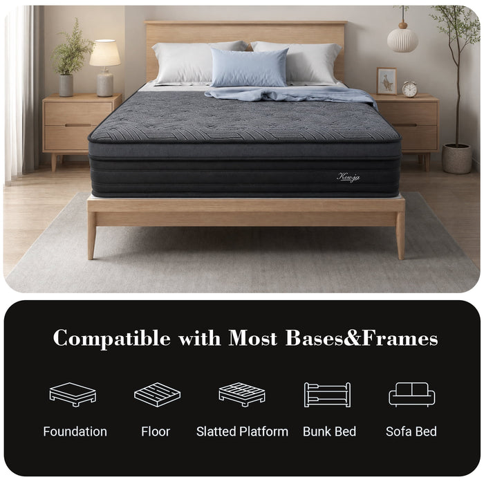 Kouvja Queen Mattress 12 Inch, Queen Size Hybrid Mattresses in a Box,