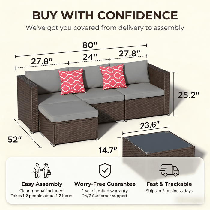 Lofka 4-Piece Outdoor Patio Furniture Set, Metal Conversation Set with