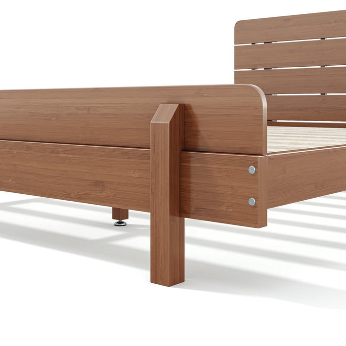 HICOMILA Full Size Solid Bamboo Platform Bed with Headboard, Upgraded