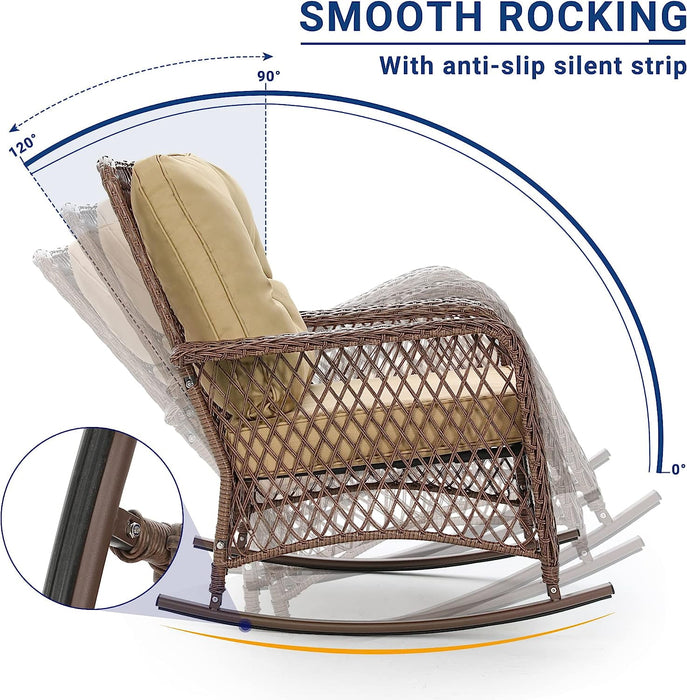 Techmilly 3-Piece Outdoor Rocking Chairs, Wicker Patio Furniture with