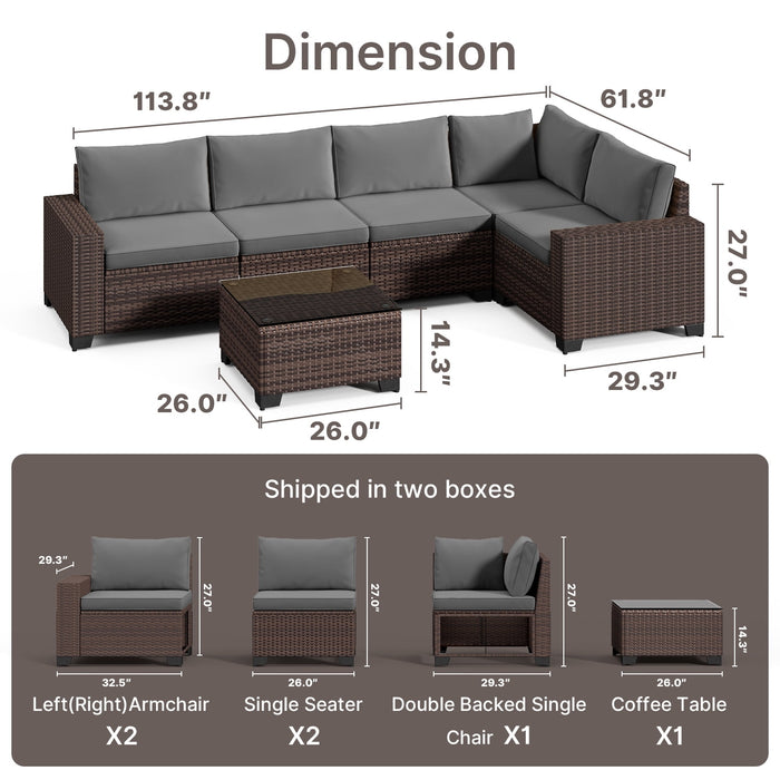 6 Piece Outdoor Patio Furniture Set, Asofer Rattan Wicker Outdoor Conv