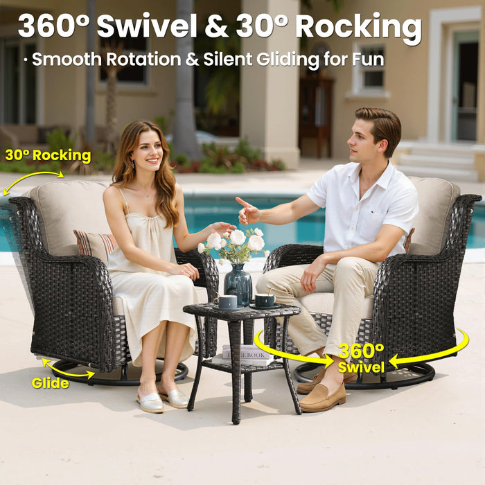 ovios 5-Piece Patio Furniture Set with Swivel Chairs Coffee Table, Outdoor Wicker Sofa with 42" Fire Pit Table, High Back Couch Modern Conversation Sets, Brown/Beige