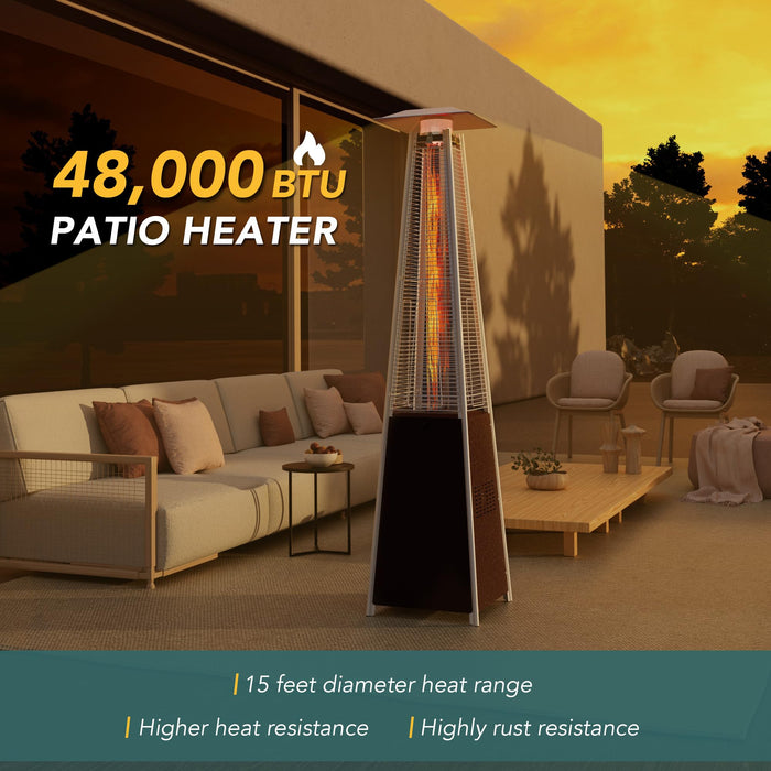 Pamapic 89" 48,000 BTU Pyramid Patio Heater Outdoor, Propane Flame Tower with Quartz Glass Tube, Outdoor Heaters with Wheels & Cover for Deck, Porch, Backyard, Garden, Hammered Bronze