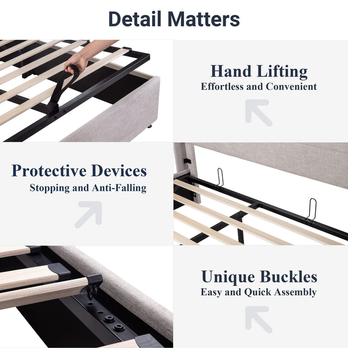 Allewie Full Size Lift Up Storage Bed, Modern Wingback Headboard, Hydraulic Support, No Box Spring Needed, Light Beige