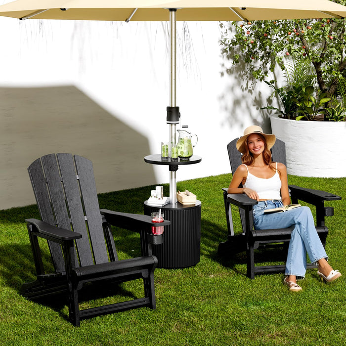 FONTOI Adirondack Chairs Set of 2, Plastic Patio Chair with Cup Holder, Outdoor Funiture for Backyard Garden Lawn Beach, 400 LBS Capacity, Black