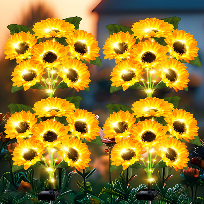 Solar Lights Outdoor Garden Decor,4 Pack with 24 Sunflower Lights,Solar Flowers Lights Waterproof,Birthday Gifts for Mom Women Grandma,Outside Decorative Stakes Light for Landscape Yard Patio Lawn