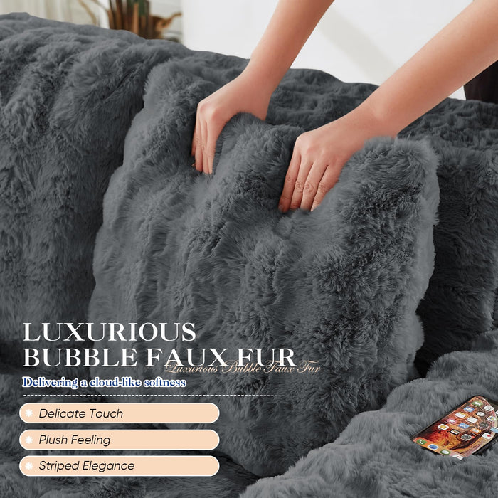Antetek Oversized Chaise Lounge Indoor, Modern Comfy Bubble Faux Fur Fabric Deep Seat Boneless Sleeper Chaise Lounge Sofa Chair with Pillows for Living Room Bedroom Studio, No Assembly Couch, Grey