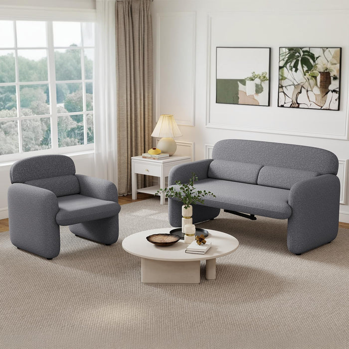 Furnimart Modern Loveseat Sofa, 54" 2-Seater Boucle Sofa, Comfy Upholstered Minimalist Couch, Small Couches for Small Spaces, Apartment, Office, Living Room, Bedroom, Dorm, Chenille Grey