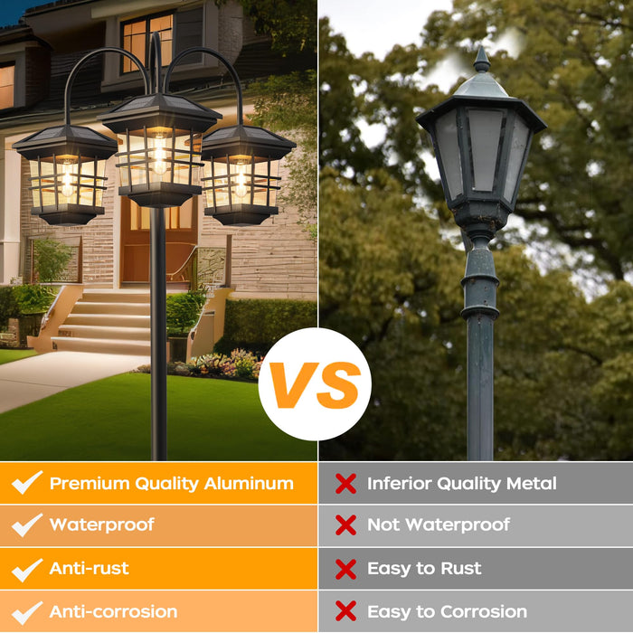 76" Classic Black Solar Lamp Post Lights - 3-Head Waterproof Outdoor Street Lights, Pole Light Decorative Lamp for Backyard, Garden, Driveway, Lawn (LED Bulbs Included)