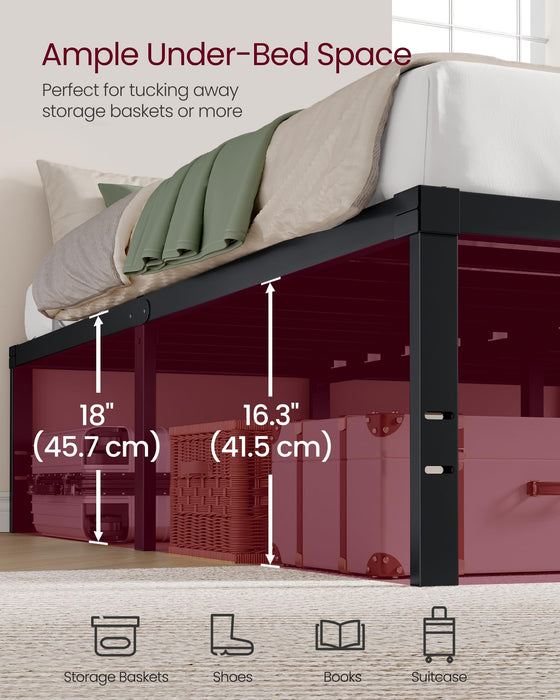 VASAGLE King Metal Bed Frame 18 Inches Tall, 1100 lb Weight Capacity, No Box Spring Needed, with Under-Bed Storage, Easy Setup, Heavy-Duty Platform Bed, Mattress Retainers, Matte Black URMB674BD02S
