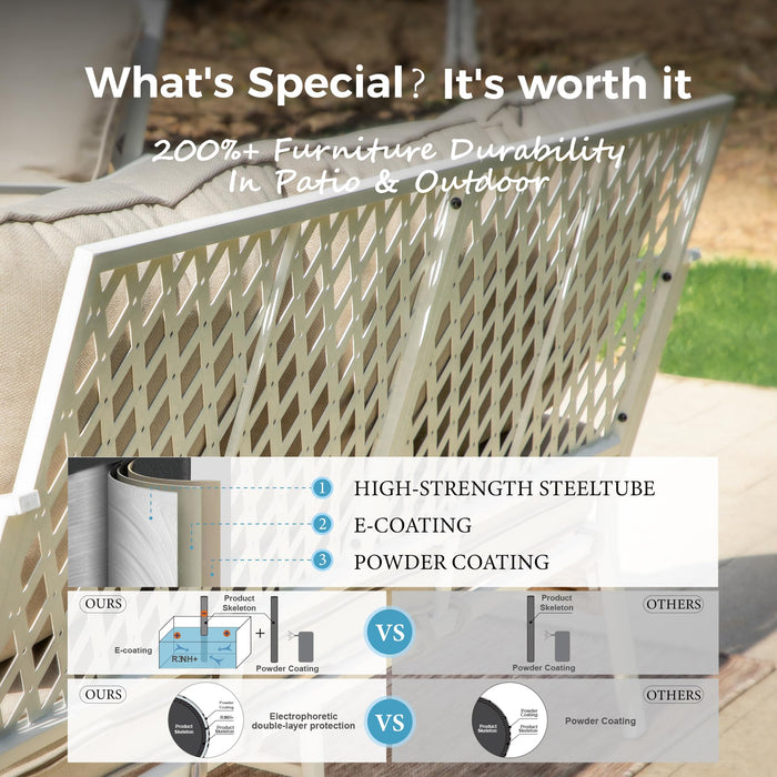 MIXPATIO 4 Piece Patio Furniture Set, 2 x Rocking Chair, 1 x 2-Seat Sofa with Marbling Coffee Table, All Cushioned 4 Seats Outdoor Conversation Set for Lawn Garden Backyard, Beige