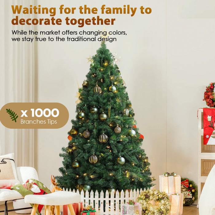 6.5ft Christmas Tree Artificial Xmas Tree with 1000 Branch Tip, 1 Minute Christmas Tree Party Decorations for Home, Foldable Stand, Easy Assembly