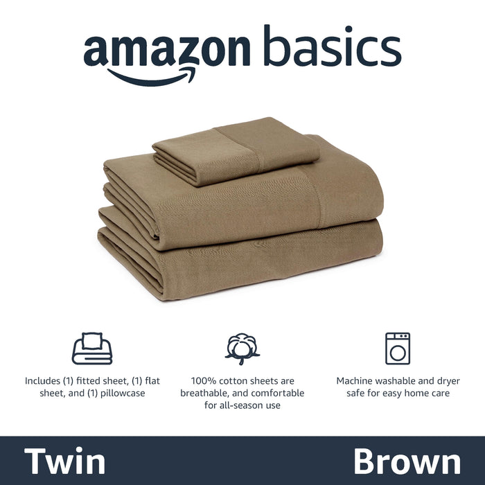 Amazon Basics 100% Cotton Jersey Bed Sheet Set, Breathable Material, M