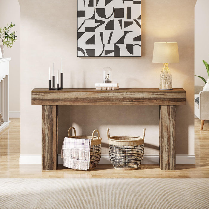 Tribesigns 63-Inch Long Console Table, Wooden Rectangular Sofa Table Behind The Couch, Farmhouse Entryway Table for Entrance, Hallway, Living Room (Mottled Gray Brown)