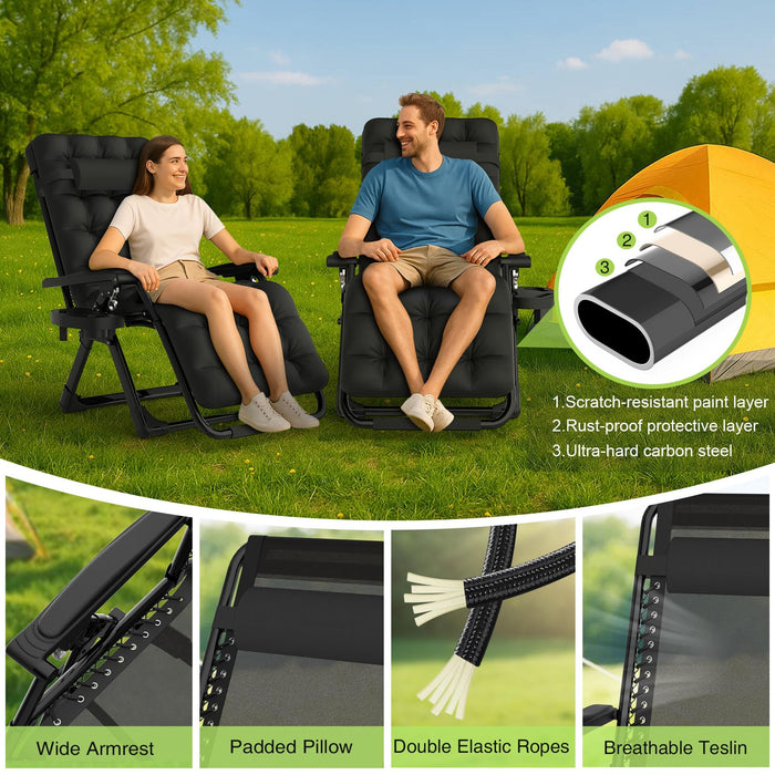 Suteck Zero Gravity Chair, Reclining Camping Lounge Chair w/Removable Cushion, Upgraded Lock and Cup Holder, Reclining Patio Chairs Folding Recliner for Indoor and Outdoor