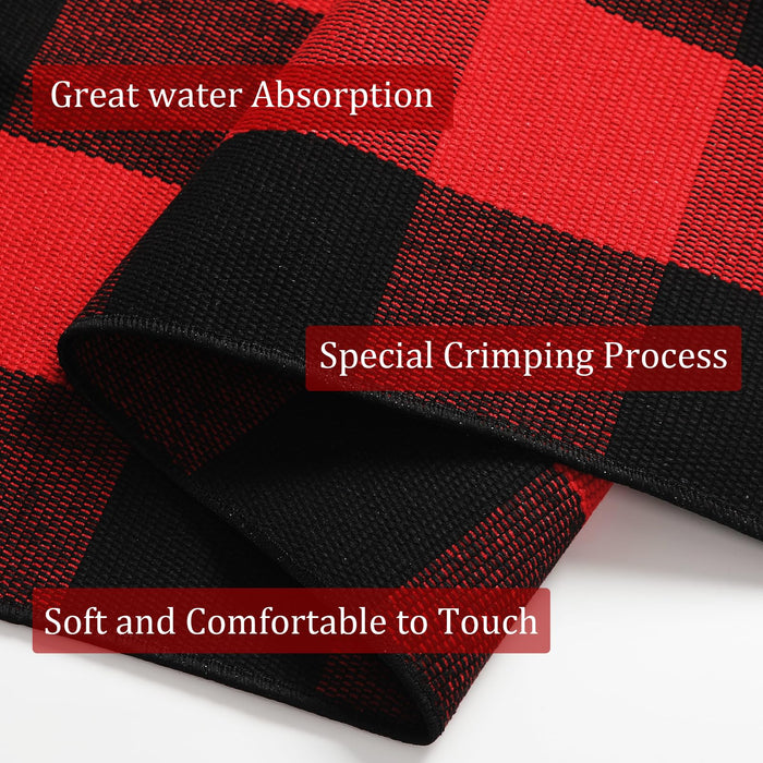 SEEKSEE Cotton Buffalo Plaid Rug 27.5"x43" Black and Red Checked Rug Washable Doormats Indoor Outdoor Rugs for Layered Front Door Mats, Porch, Kitchen, Farmhouse, Entryway
