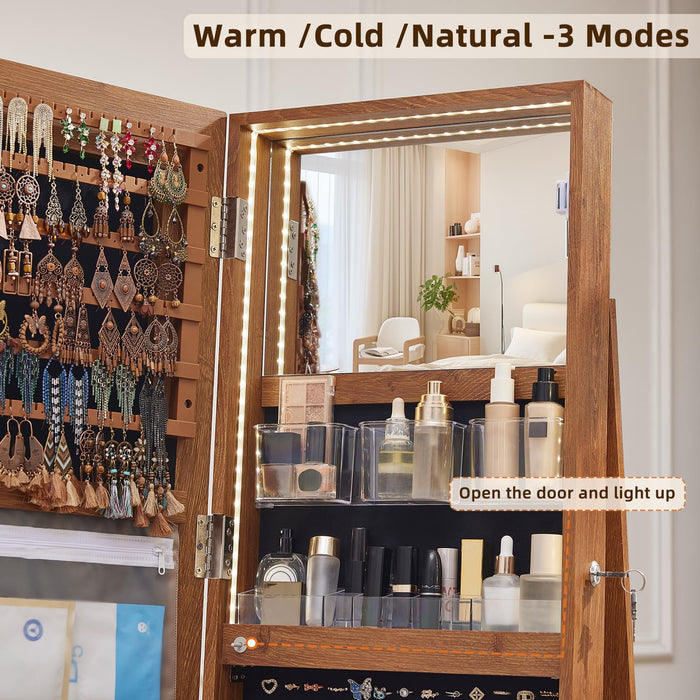 Joaxswe Rattan 360° Swivel Jewelry Armoire Standing with Full Length Mirror