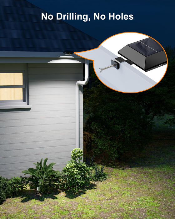 GVSHINE Solar Powered Gutter Lights Outdoor Waterproof 12 LED Clip On Gutters Light for Rainspout, Fence, Rail, Wall, Deck, Garden, Yard, Walkway, House Patio, Pool (Cool White, 8 Pack)
